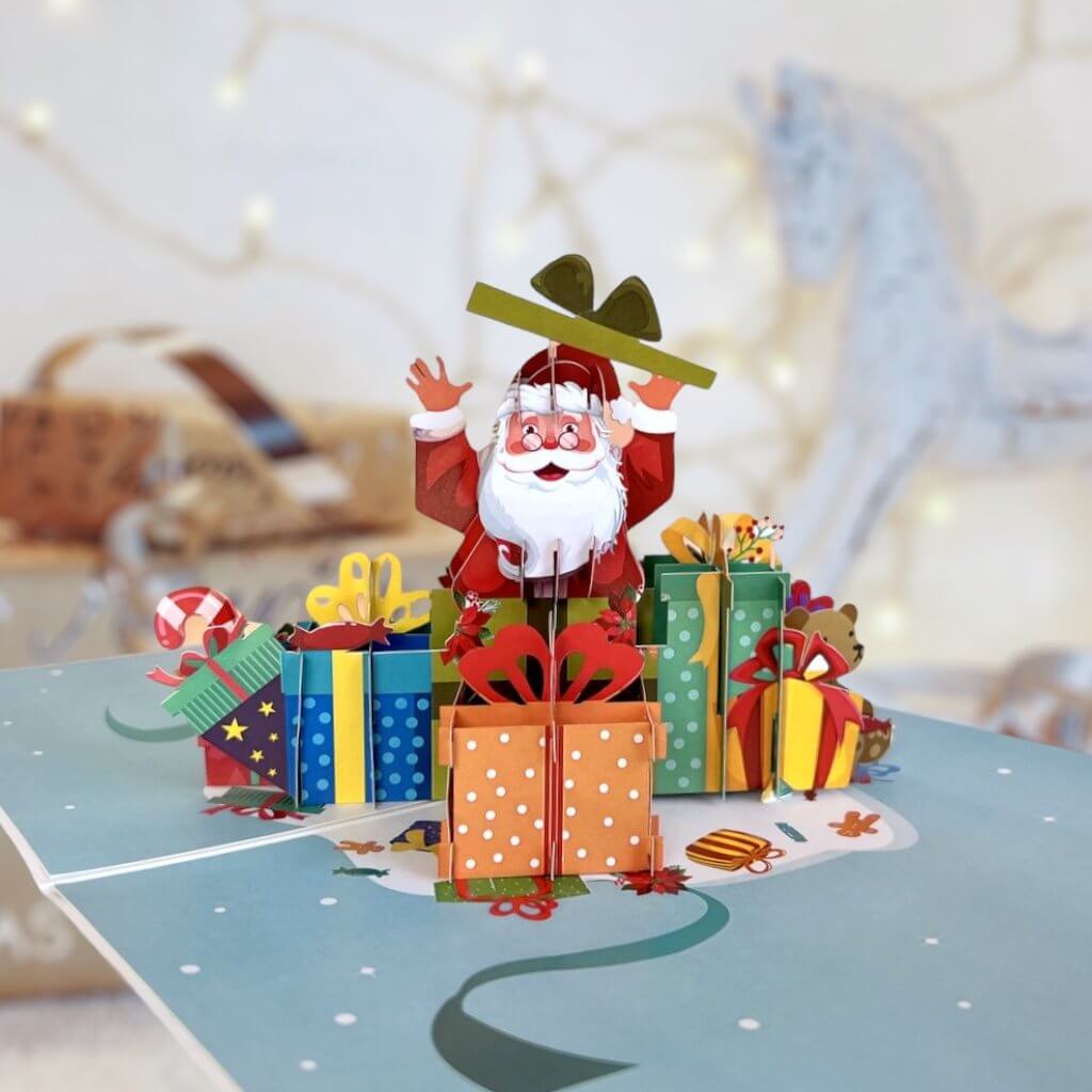 Handmade Santa Claus with Xmas Presents Pop Up Christmas Card