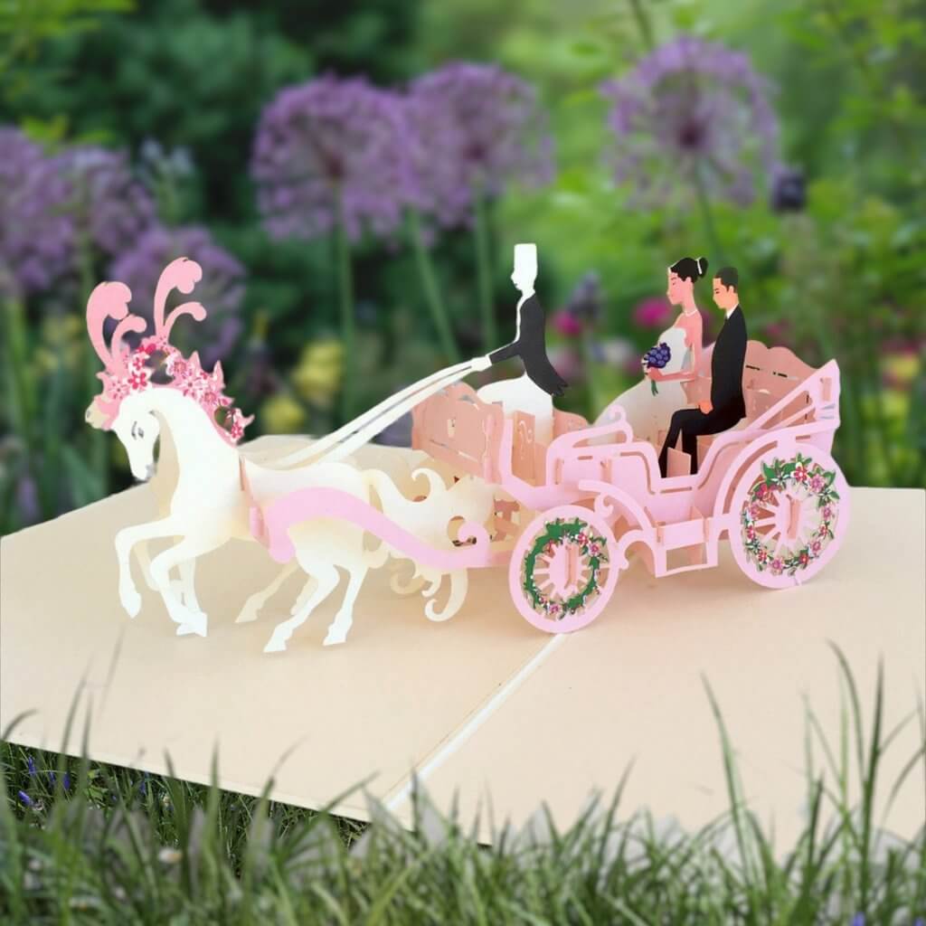 Pink Classic Wedding Horse Carriage Pop Card