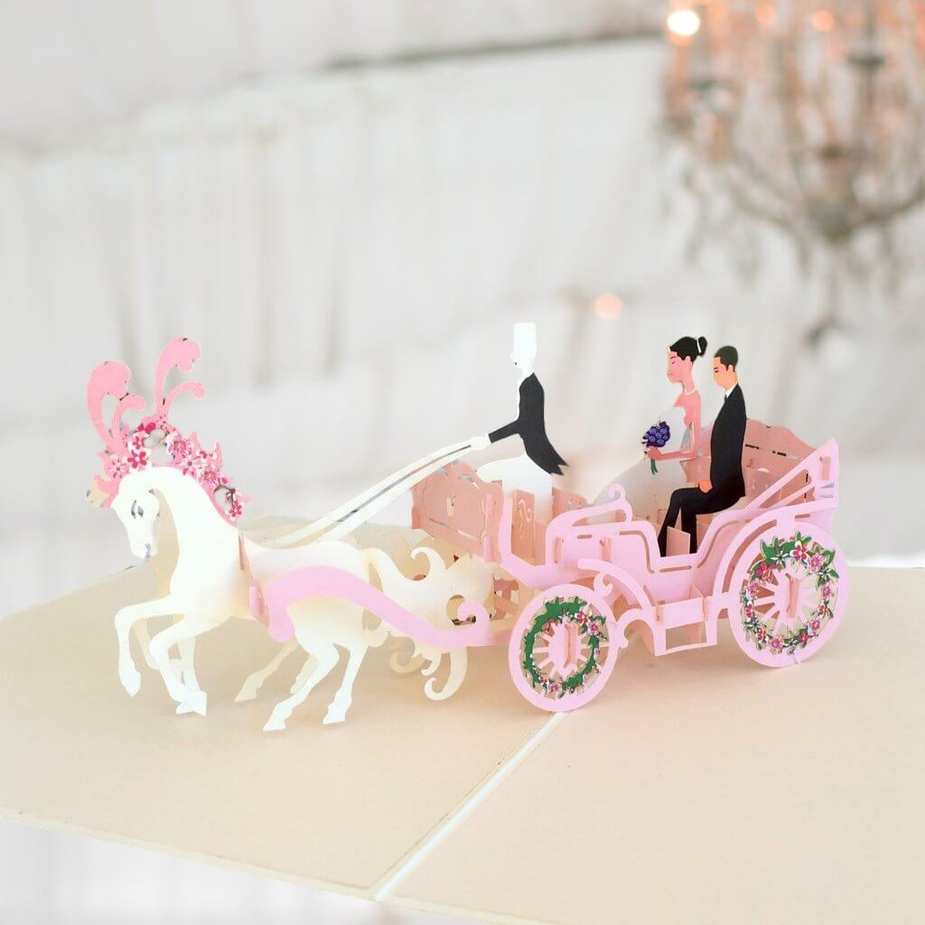 Pink Classic Wedding Horse Carriage Pop Card
