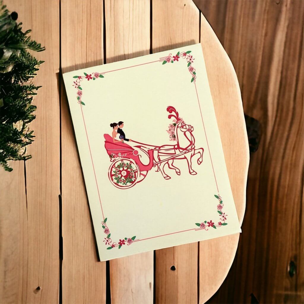 Pink Classic Wedding Horse Carriage Pop Card
