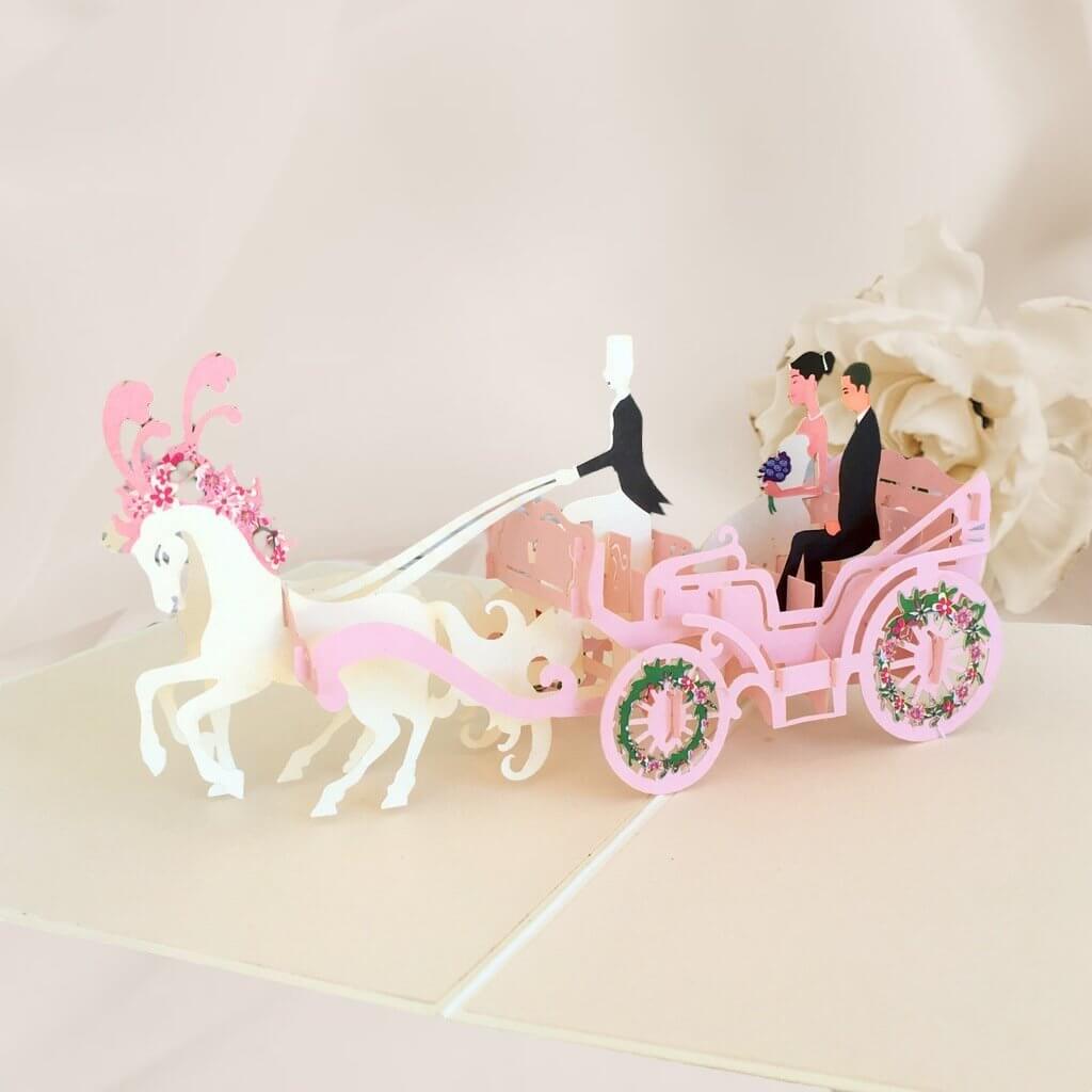 Pink Classic Wedding Horse Carriage Pop Card