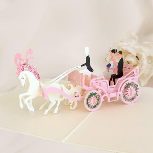 Pink Classic Wedding Horse Carriage Pop Card