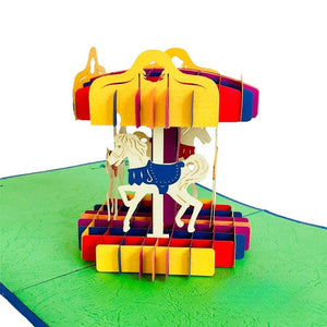 Handmade Colourful Carousel Merry Go Round 3D Pop Up Card - Online Party Supplies