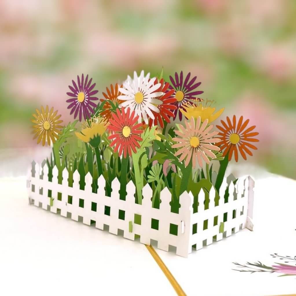 Handmade Colourful English Daisy Garden 3D Pop Up Greeting Card - Mother's Day, Valentine's Day Pop Up Cards - Wedding Invitations