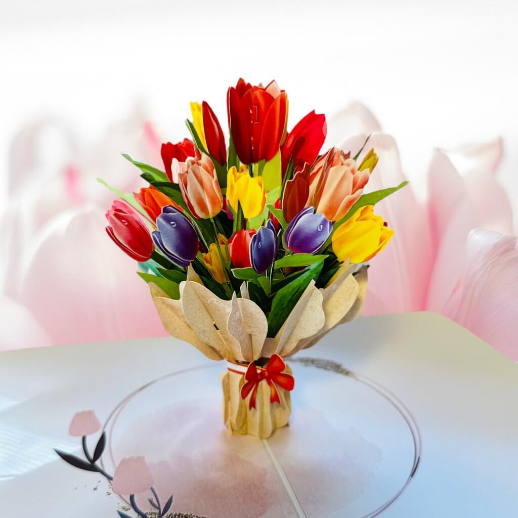 Gorgeous Tulip Flower Bouquet Pop Card