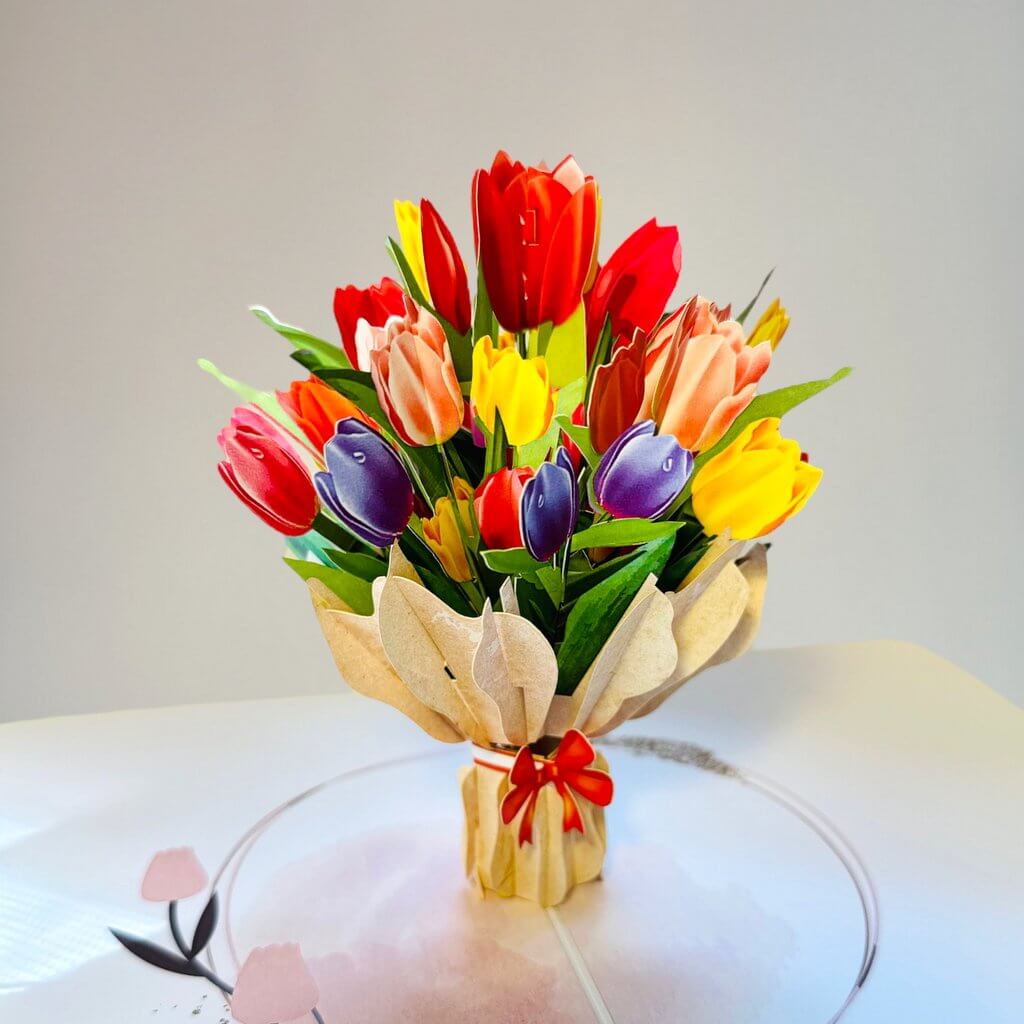Gorgeous Tulip Flower Bouquet Pop Card