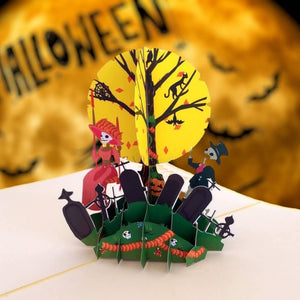 Handmade Spooky Skeleton Couple Dating in Cemetery 3D Halloween Pop Up Card