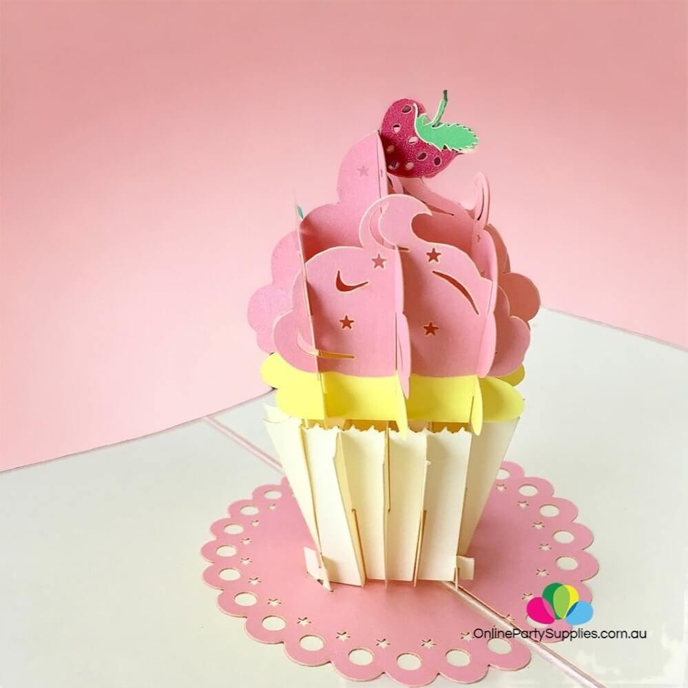Handmade 11x18cm Cupcake 3D Pop Up Birthday Card - Online Party Supplies