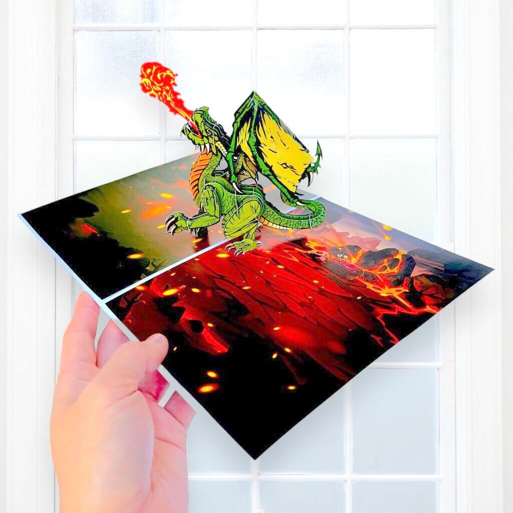 Green Fire Breathing Dragon Pop Up Card