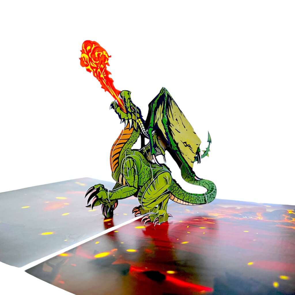 Green Fire Breathing Dragon Pop Up Card