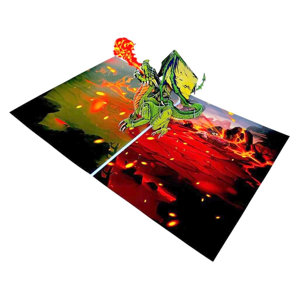 Green Fire Breathing Dragon Pop Up Card