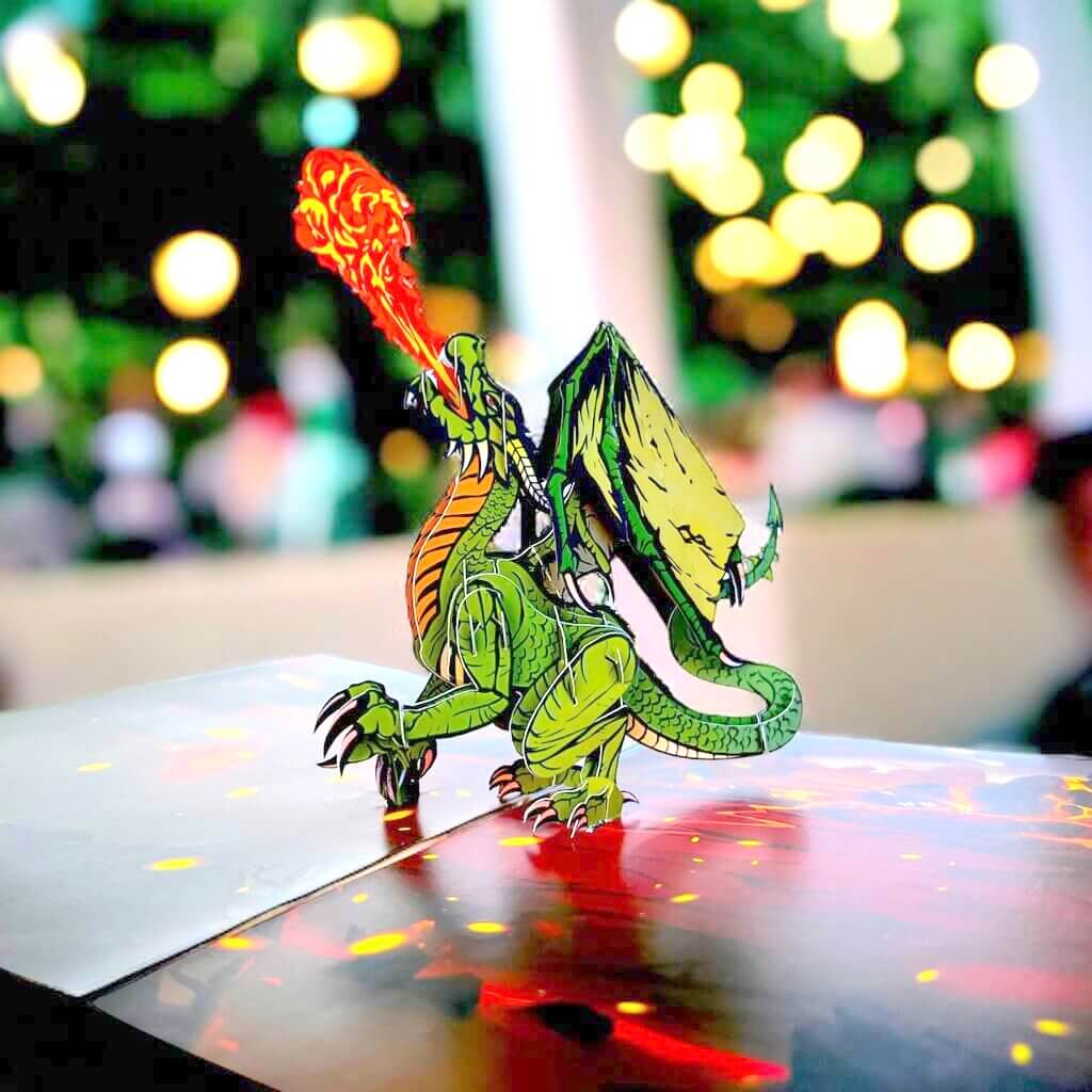 Green Fire Breathing Dragon Pop Up Card