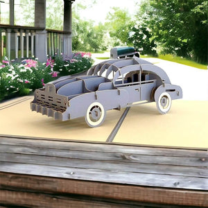 Handmade Grey Vintage Car 3D Pop Up Greeting Card - Pop Up Transportation Card