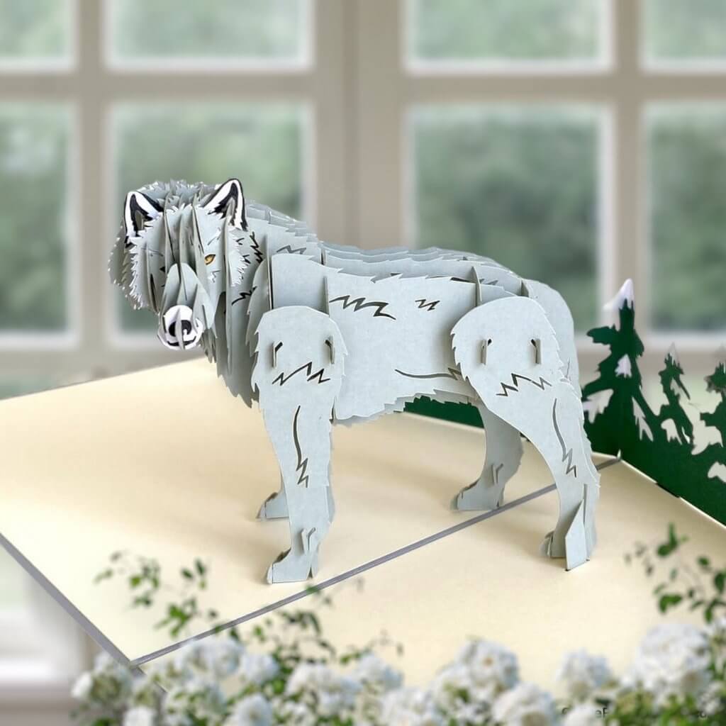 Grey Wild Wolf 3D Pop Up Greeting Card