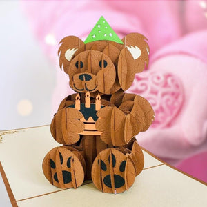 Handmade Happy Birthday Brown Teddy Bear 3D Pop Up Card - Online Party Supplies