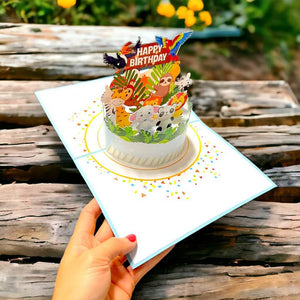 Happy Birthday Jungle Animal Cake Origami Pop Card