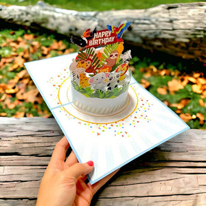 Happy Birthday Jungle Animal Cake Origami Pop Card