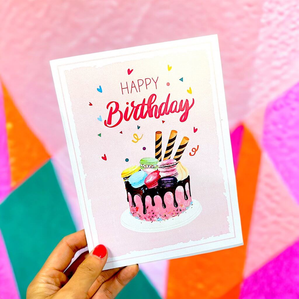 Macaron Chocolate Birthday Cake Origami Pop Card