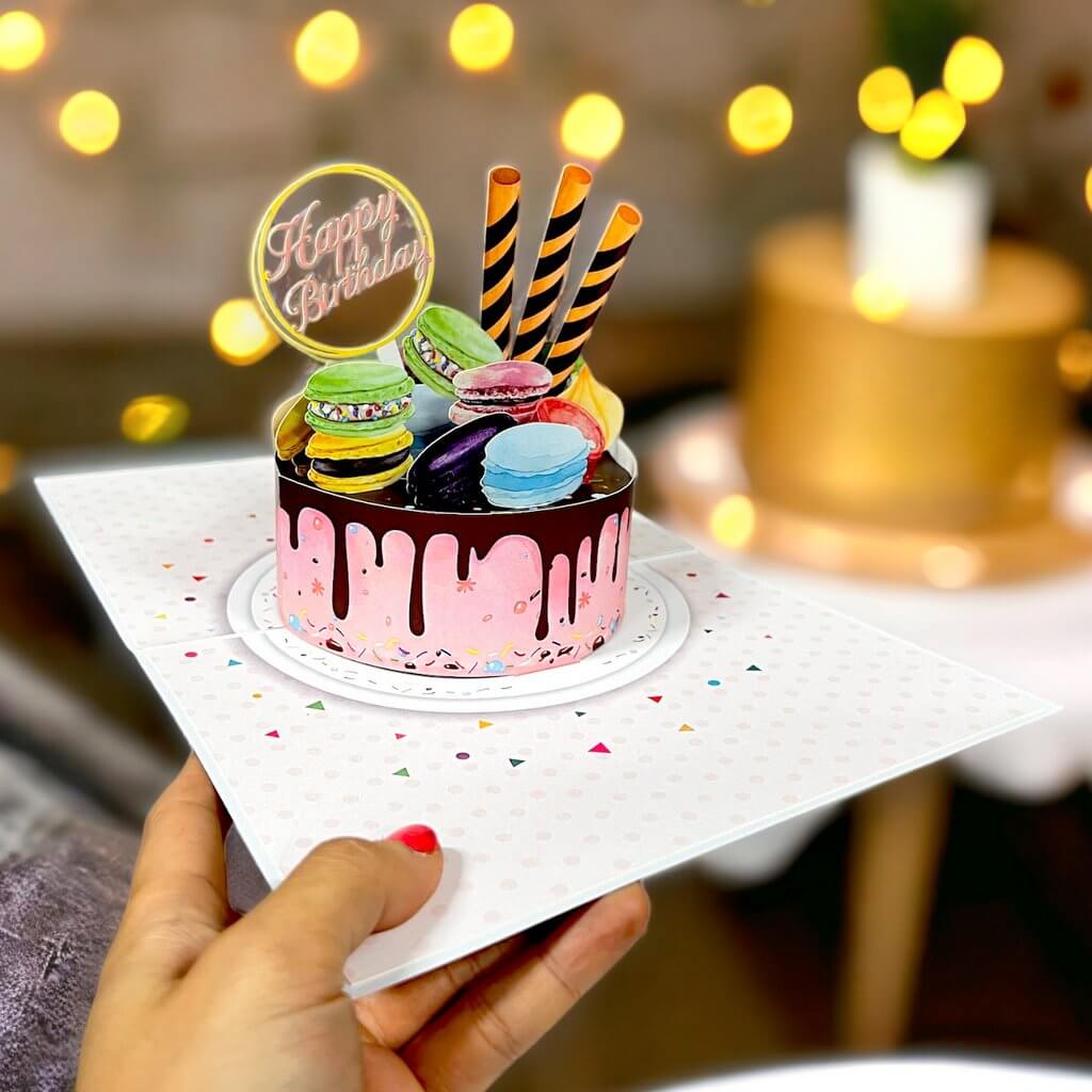 Macaron Chocolate Birthday Cake Origami Pop Card