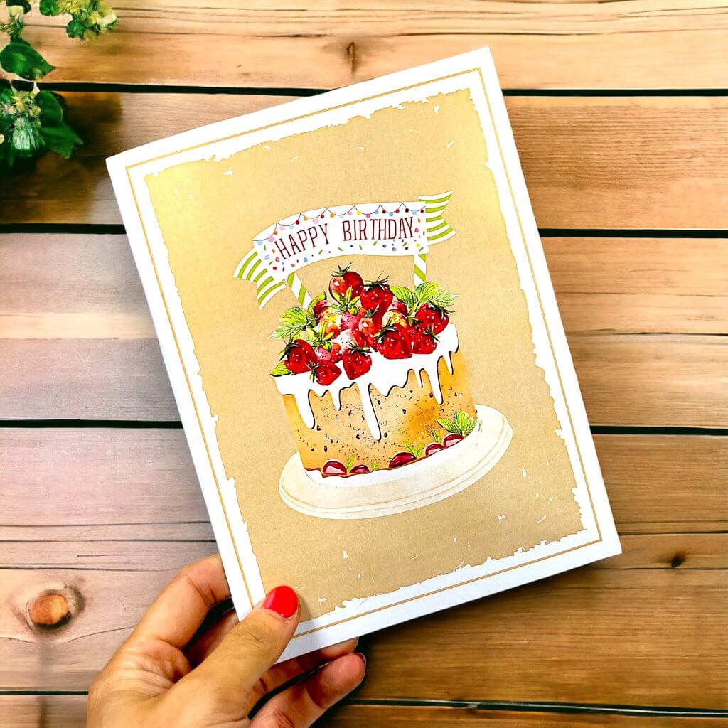 Happy Birthday Strawberry Cake Origami Pop Card