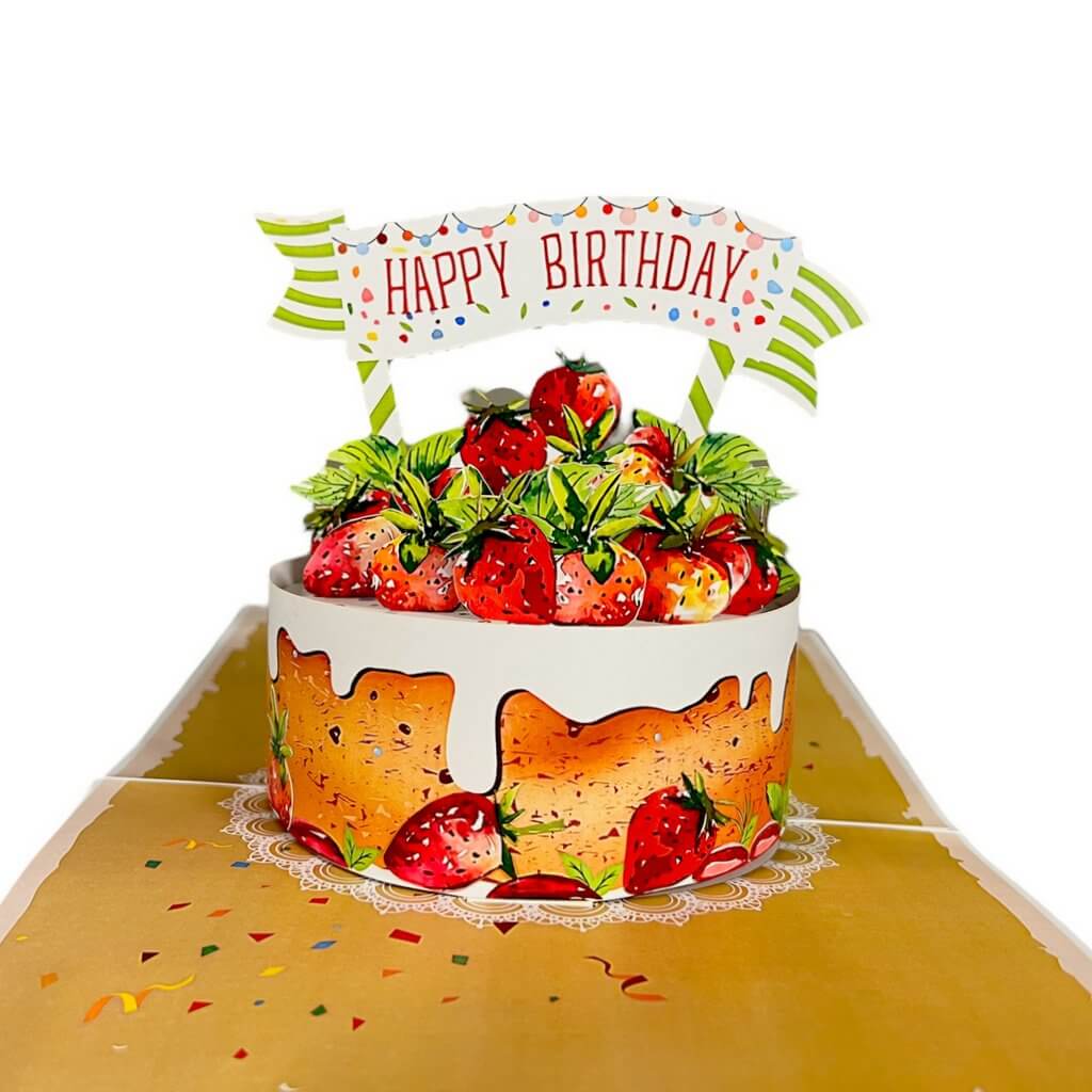 Happy Birthday Strawberry Cake Origami Pop Card