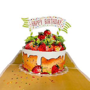 Happy Birthday Strawberry Cake Origami Pop Card