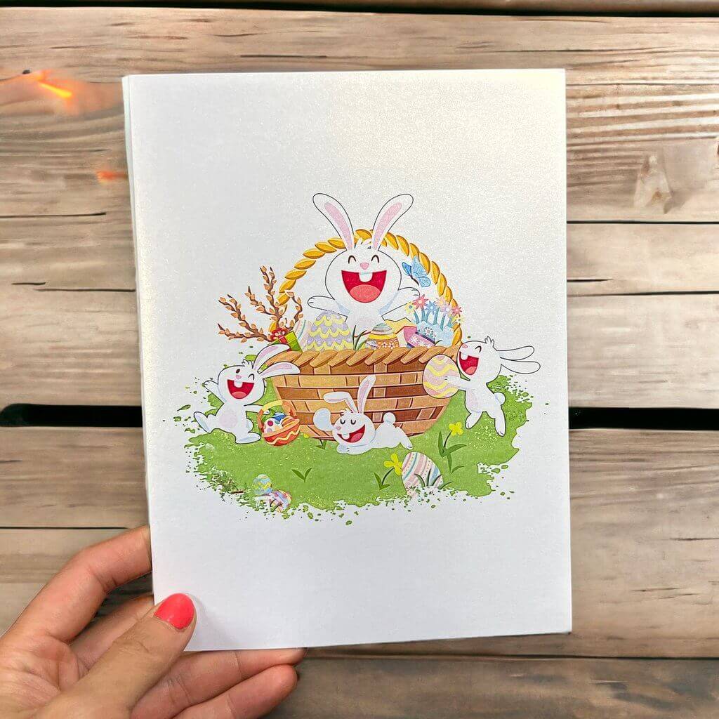 Happy Easter Rabbit Family in Basket Pop Up Card