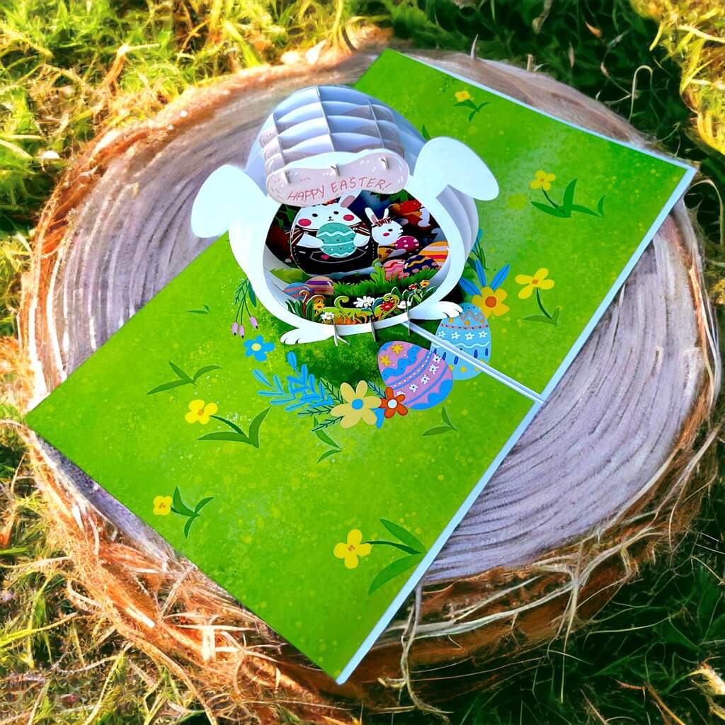 Happy Easter Bunny in Egg House Pop Card
