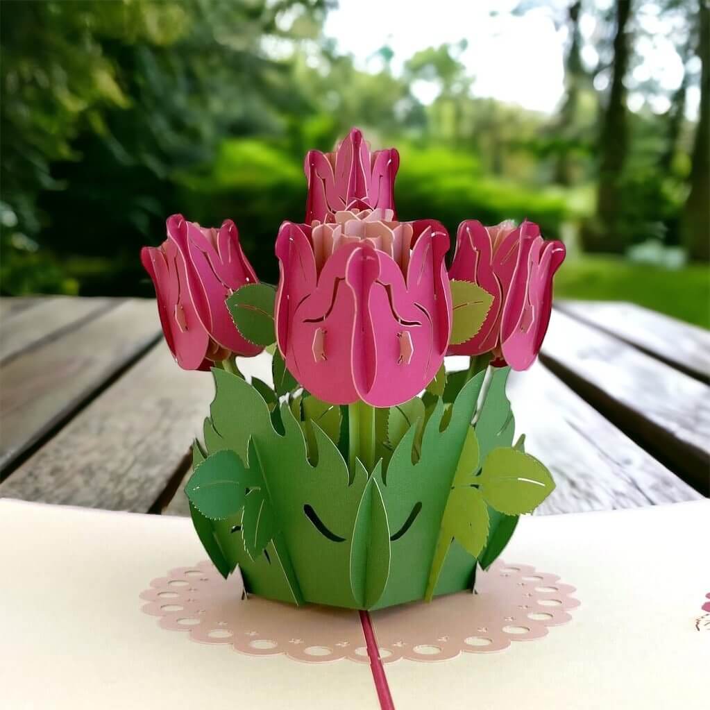 Handmade Hot Pink Rose Bouquet 3D Pop Up Greeting Card - Mother's Day, Valentine's Day Pop Up Cards - Wedding Invitations