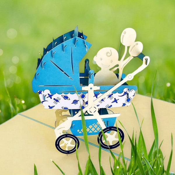 Handmade Blue Pram 3D Pop Up Card - Image 2