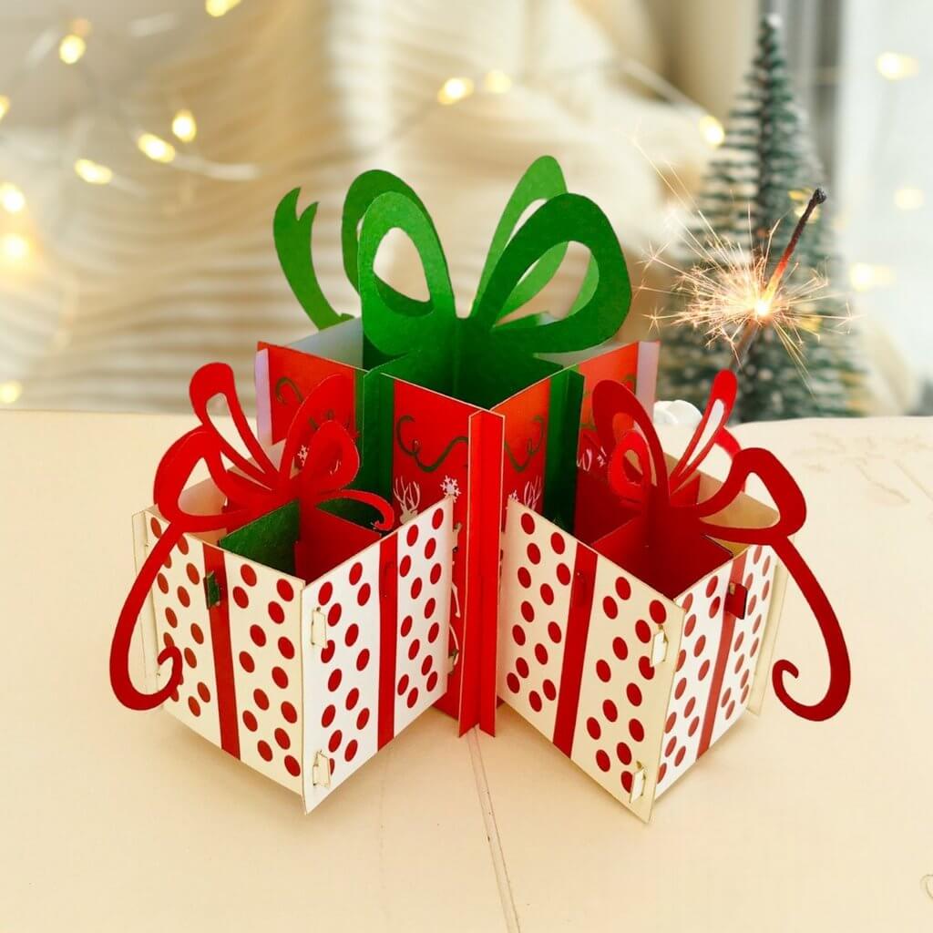 Handmade Large Christmas Present Boxes Pop Up Greeting Card