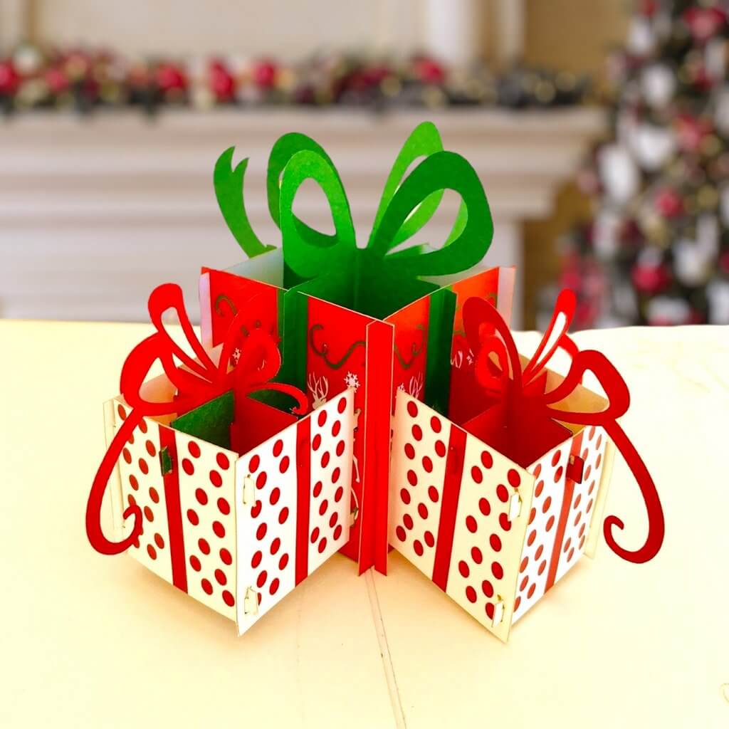 Handmade Large Christmas Present Boxes Pop Up Greeting Card