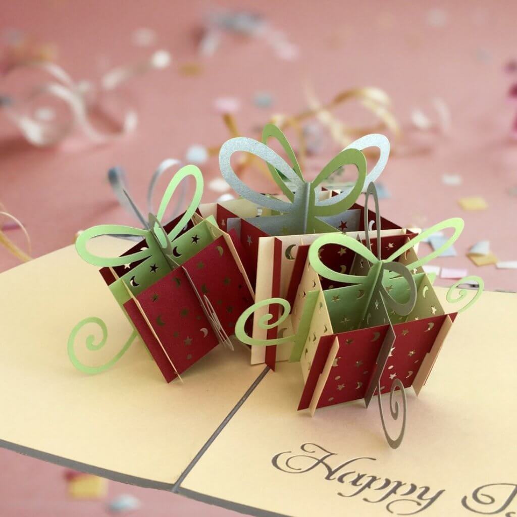 Handmade Large Happy Birthday Present Box Pop Up Card - Grey Cover - Online Party Supplies