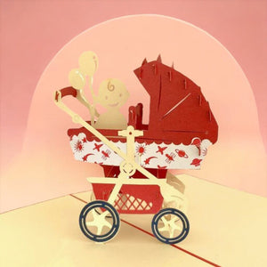 Handmade Baby In Red Pram 3D Pop Up Card