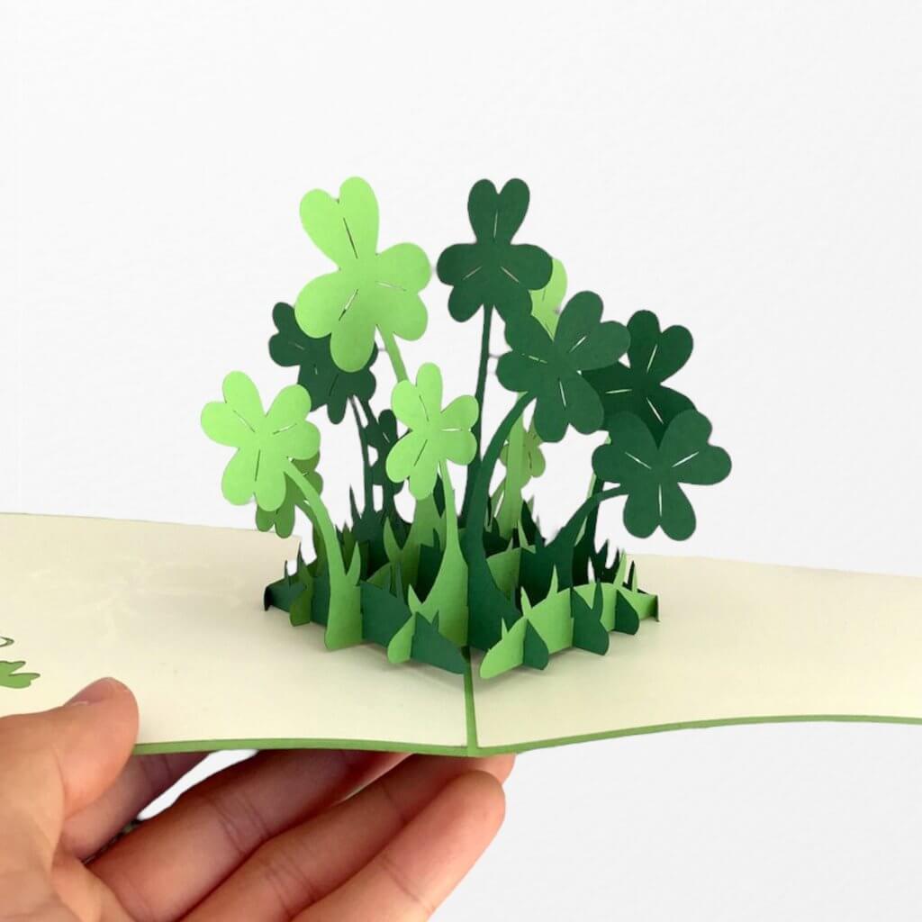 Handmade Lucky Four Leaf Clover Pop Up Greeting Card - Online Party Supplies