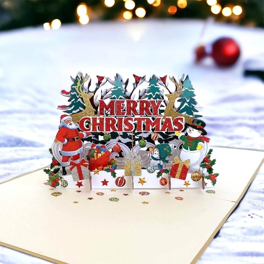Luxury Classic Santa, Snowman & Xmas Ornament Christmas Pop Up Card