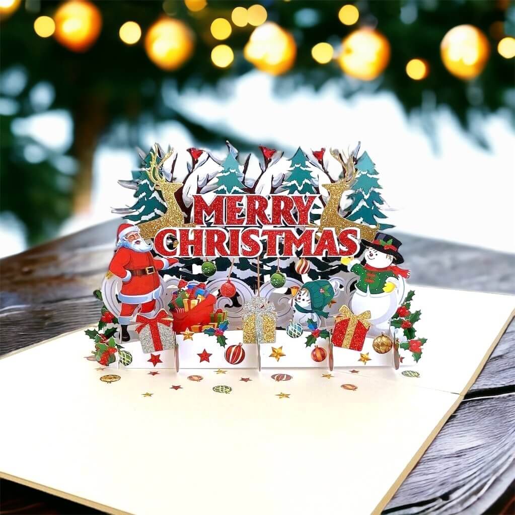 Luxury Classic Santa, Snowman & Xmas Ornament Christmas Pop Up Card