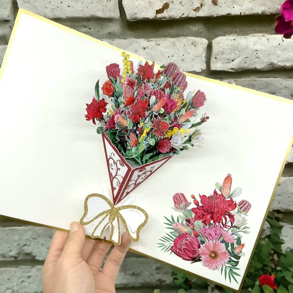 Luxury Embossed Australian Native Flower Mix Bouquet Pop Up Card