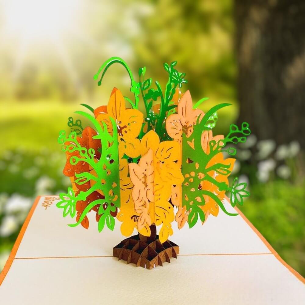 Handmade Orange & Green Flower Bouquet 3D Pop Up Card - Online Party Supplies
