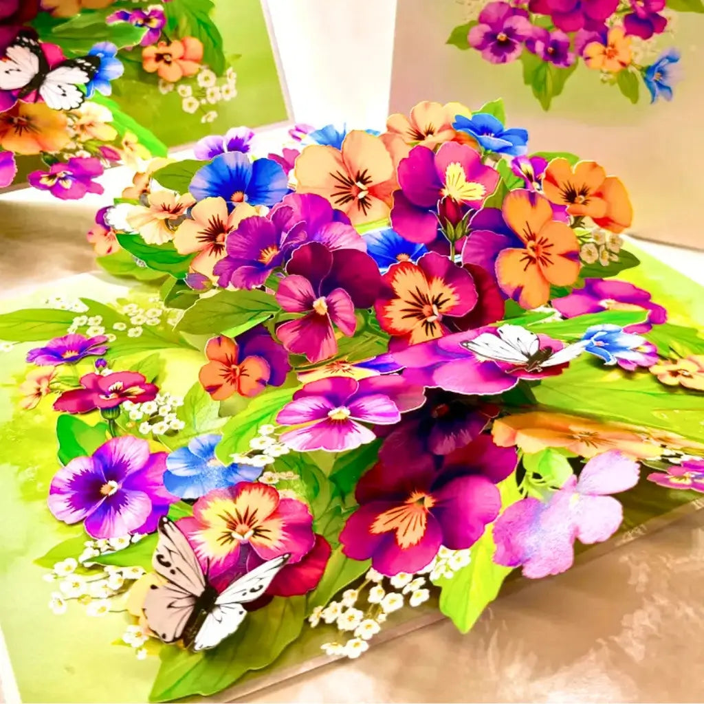 3D pansy flower pop up greeting card