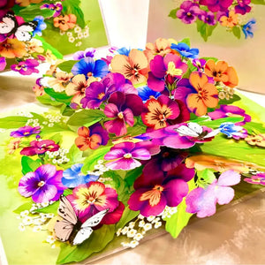 3D pansy flower pop up greeting card