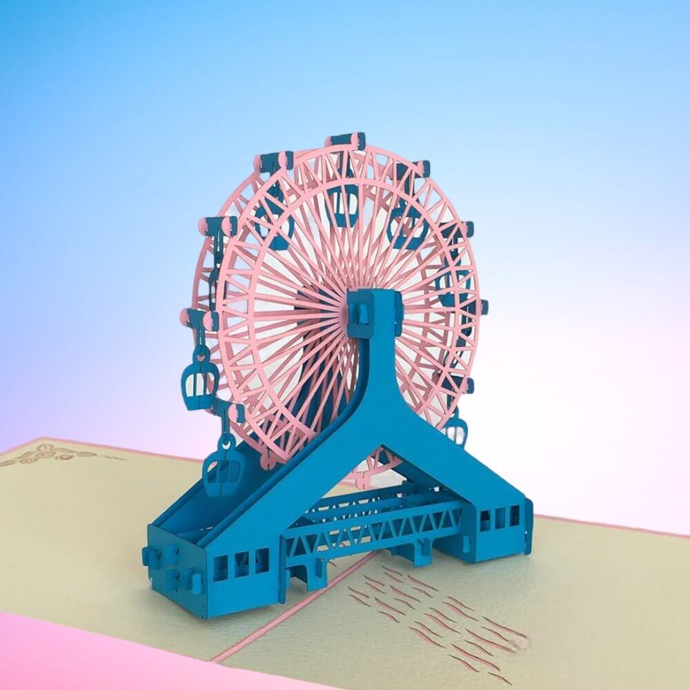 Handmade Pink and Blue Ferris Wheel 3D Pop Up Card - Online Party Supplies