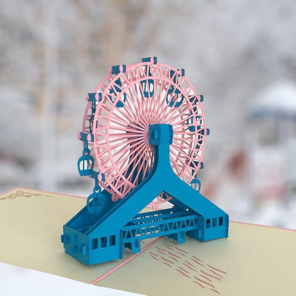 Handmade Pink and Blue Ferris Wheel 3D Pop Up Card - Online Party Supplies
