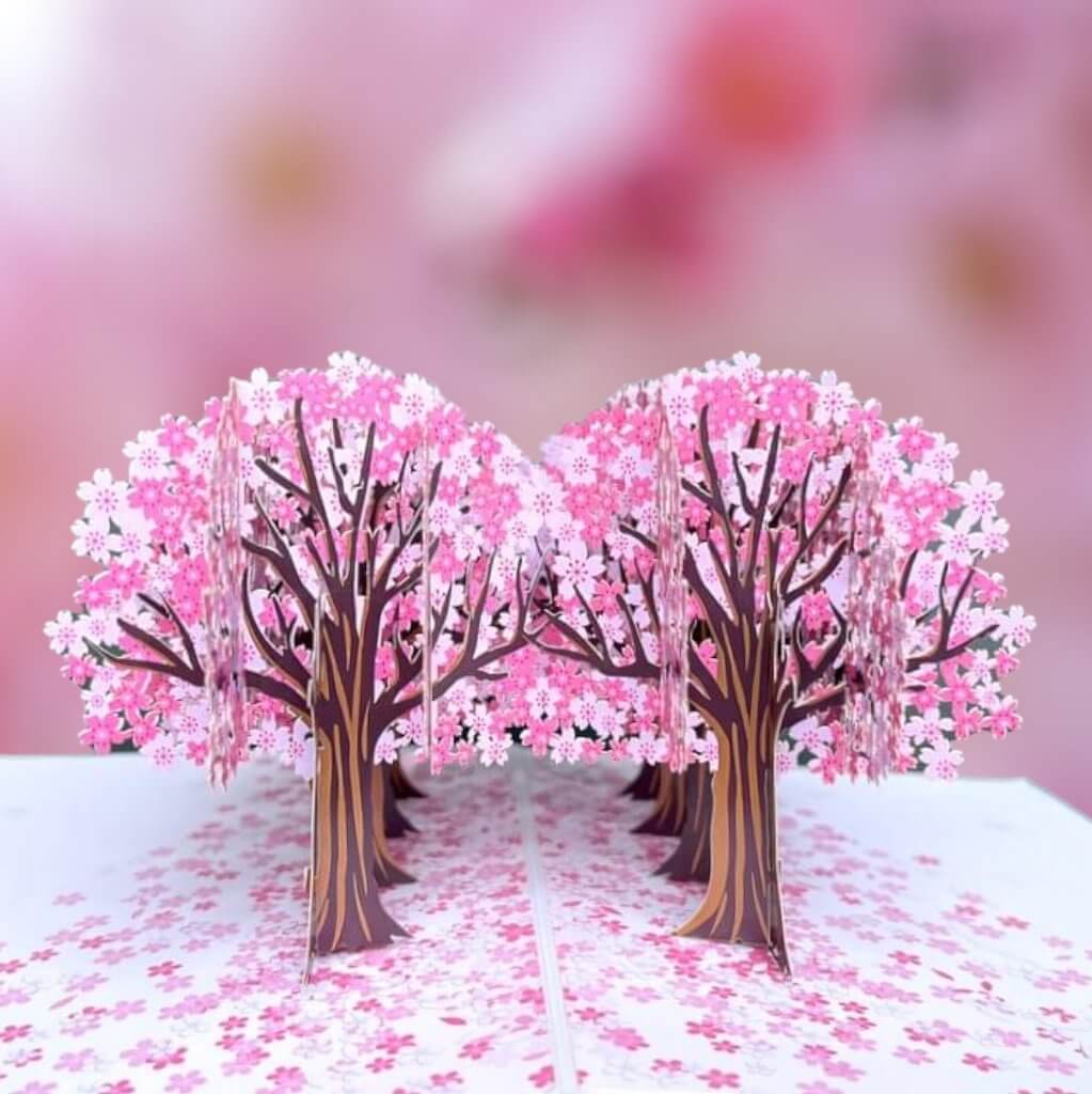 Handmade Pink Cherry Blossom Park 3D Pop Up Card