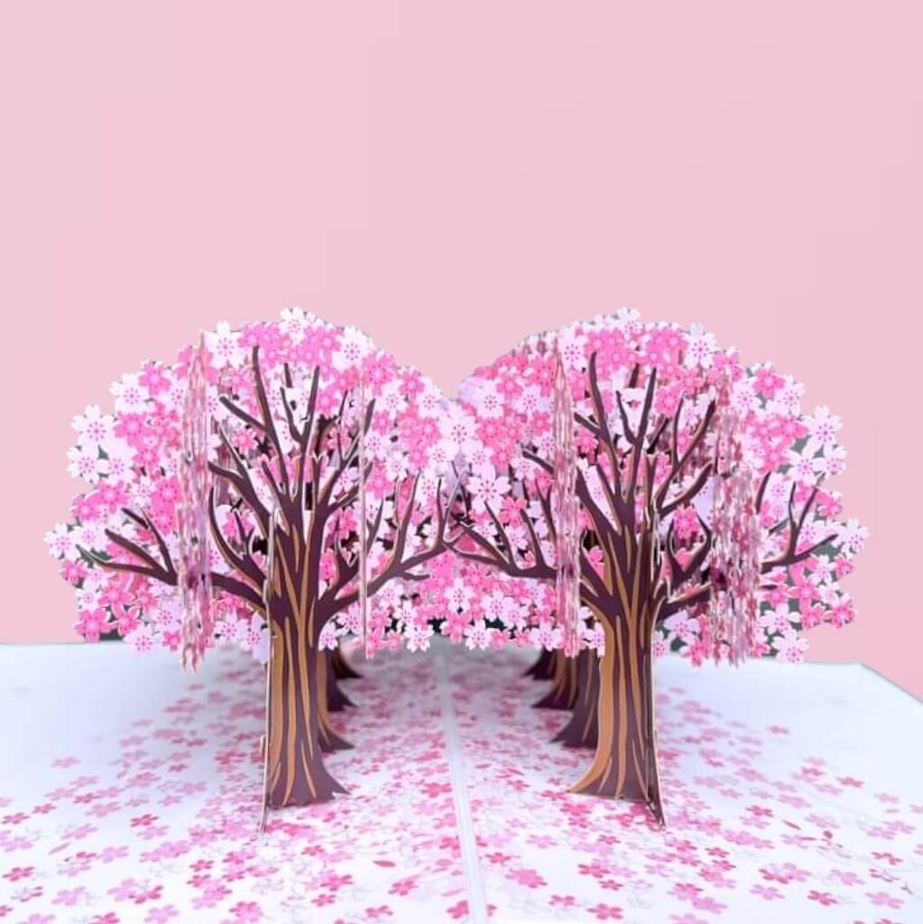 Handmade Pink Cherry Blossom Park 3D Pop Up Card