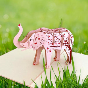 Pink Elephant with Red Heart Tree 3D Pop Up Greeting Card