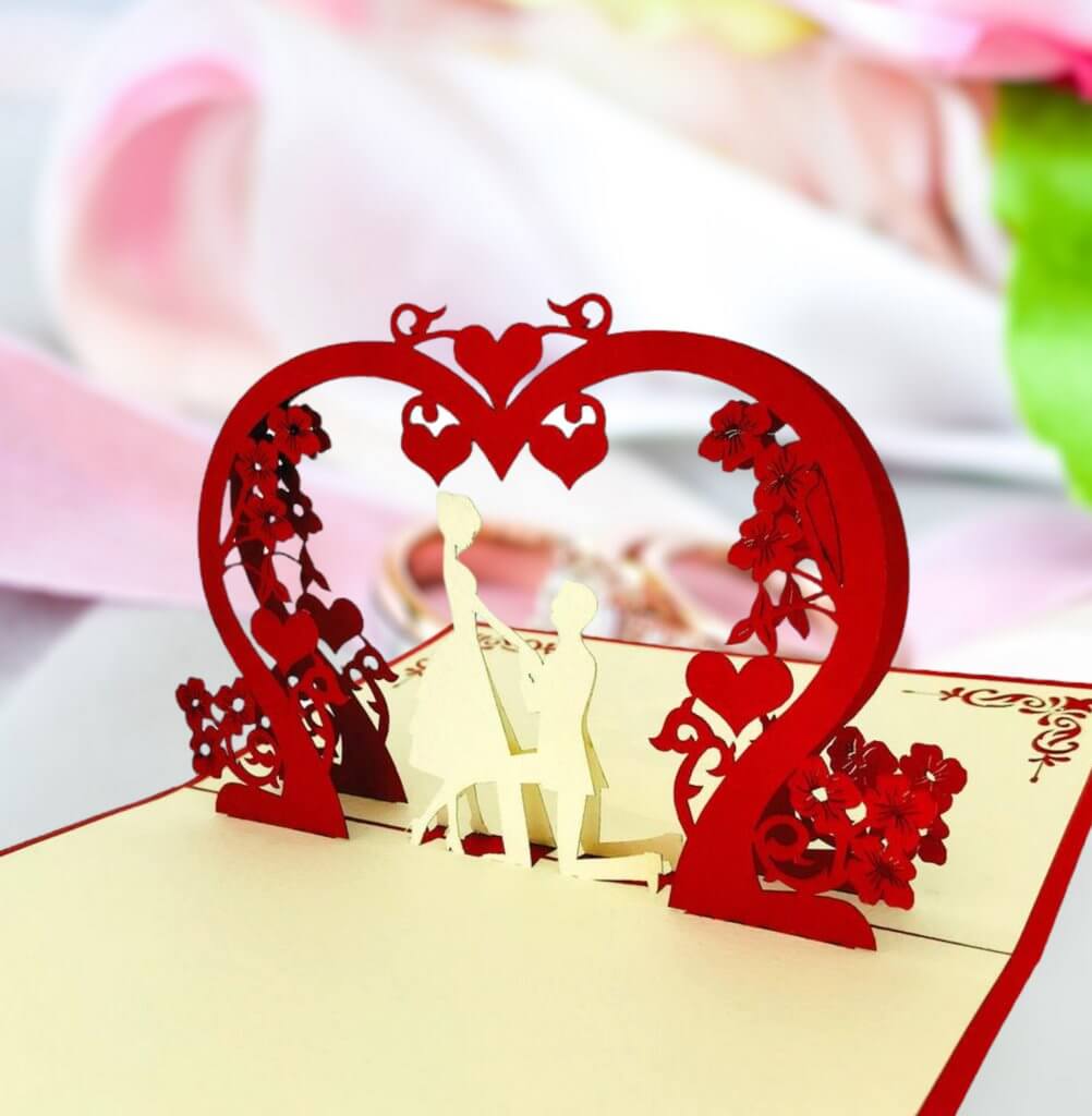 Handmade Proposal Pop-Up Card – 3D “Marry Me” card with floral heart arch
