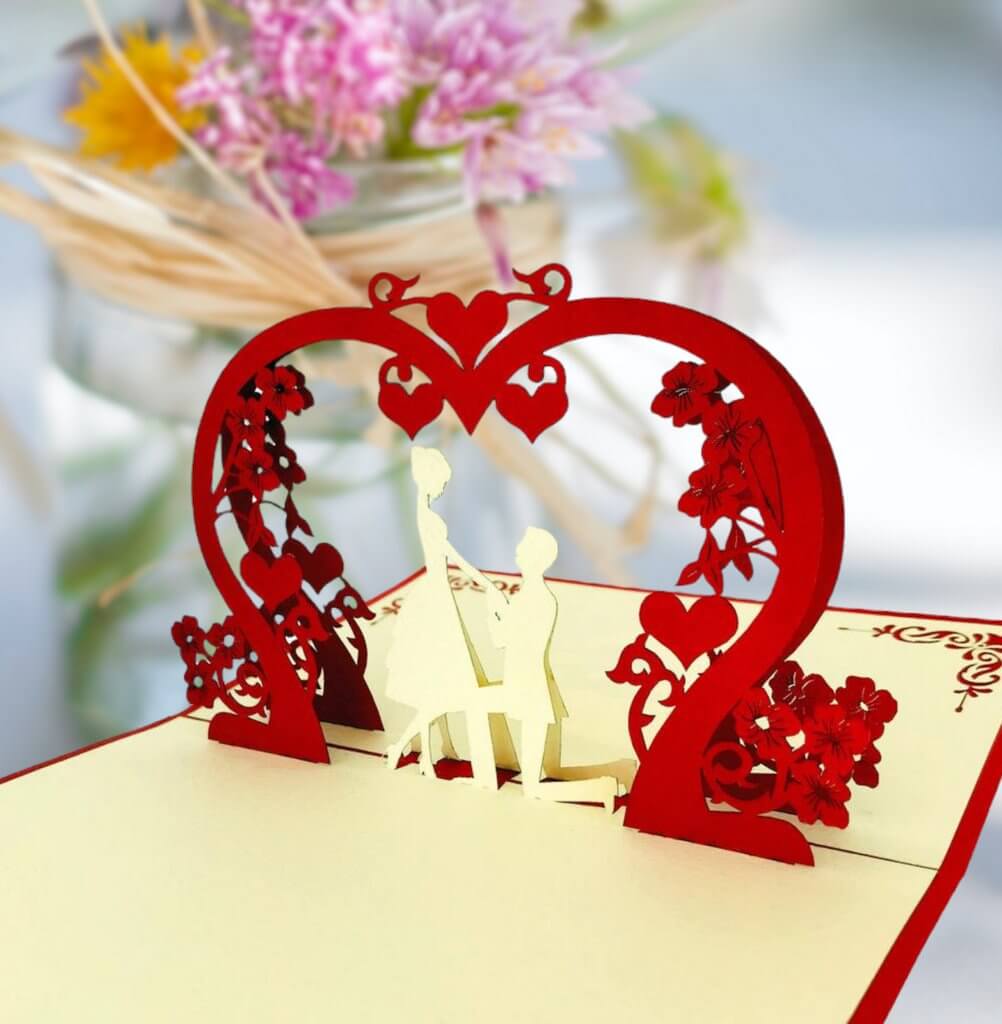 Handmade Proposal Pop-Up Card – 3D “Marry Me” card with floral heart arch