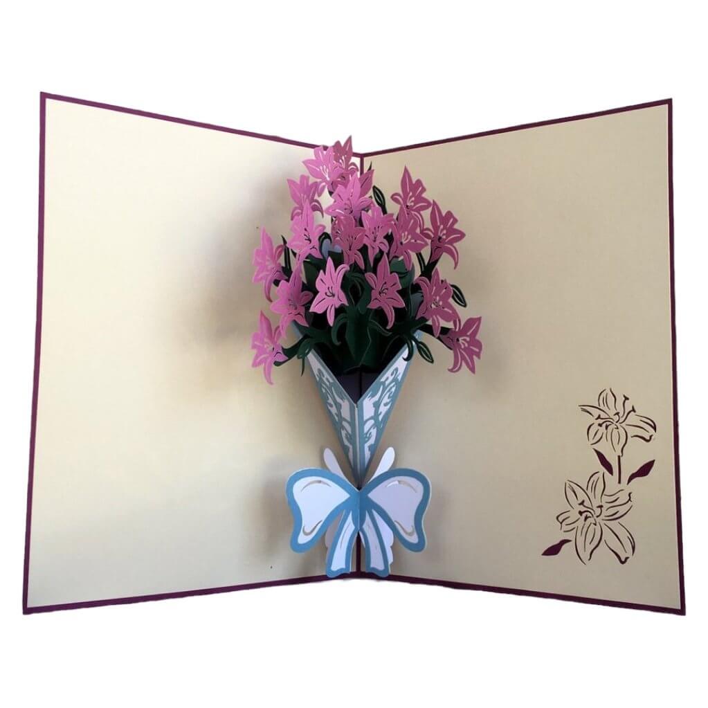 Handmade Purple Lily Bouquet 3D Pop Up Card - Online Party Supplies