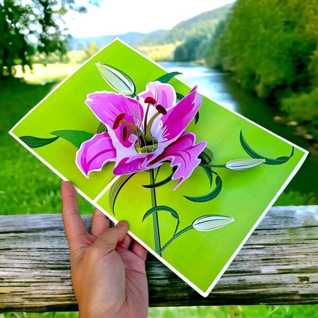 Hot Pink Lily Origami Pop Card